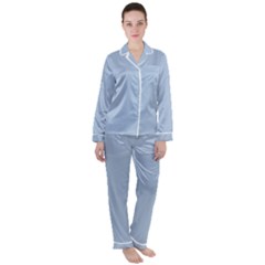 Color Light Steel Blue Satin Long Sleeve Pajamas Set