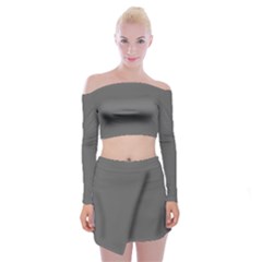Color Dim Grey Off Shoulder Top With Mini Skirt Set