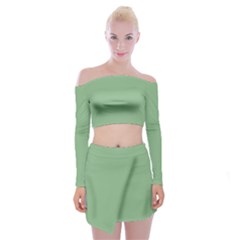 Color Dark Sea Green Off Shoulder Top With Mini Skirt Set
