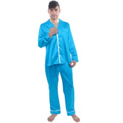 Color Deep Sky Blue Men s Long Sleeve Satin Pajamas Set by Kultjers