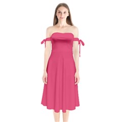 Color Cherry Shoulder Tie Bardot Midi Dress