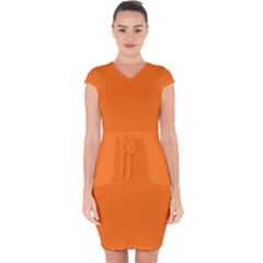 Color Pumpkin Capsleeve Drawstring Dress  by Kultjers