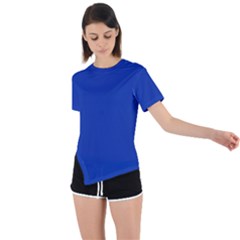 Color Egyptian Blue Asymmetrical Short Sleeve Sports Tee