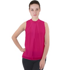 Color Ruby Mock Neck Chiffon Sleeveless Top