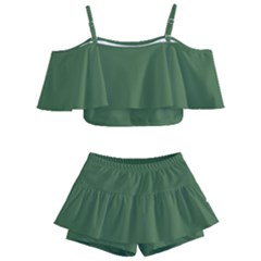 Color Artichoke Green Kids  Off Shoulder Skirt Bikini by Kultjers