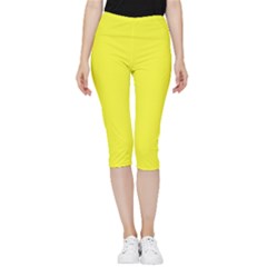 Color Maximum Yellow Inside Out Lightweight Velour Capri Leggings  by Kultjers