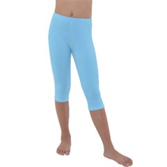 Color Baby Blue Kids  Lightweight Velour Capri Leggings 