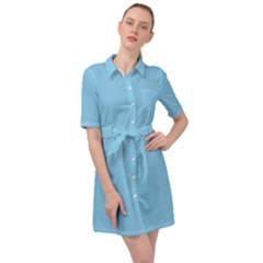 Color Baby Blue Belted Shirt Dress