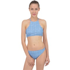 Blue Knitted Pattern Racer Front Bikini Set by goljakoff