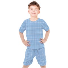 Blue Knitted Pattern Kids  Tee And Shorts Set by goljakoff