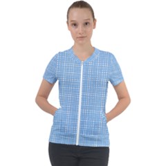 Blue Knitted Pattern Short Sleeve Zip Up Jacket