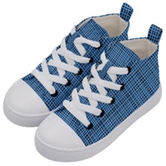 Blue Knitted Pattern Kids  Mid-top Canvas Sneakers by goljakoff