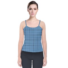 Blue Knitted Pattern Velvet Spaghetti Strap Top