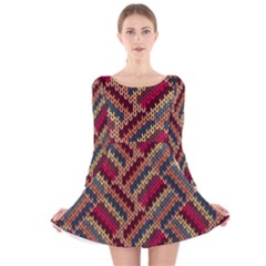 Zig Zag Knitted Pattern Long Sleeve Velvet Skater Dress by goljakoff