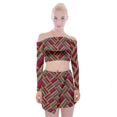 Zig Zag Knitted Pattern Off Shoulder Top With Mini Skirt Set by goljakoff