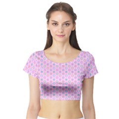 Hexagonal Pattern Unidirectional Short Sleeve Crop Top by Dutashop