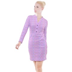 Hexagonal Pattern Unidirectional Button Long Sleeve Dress