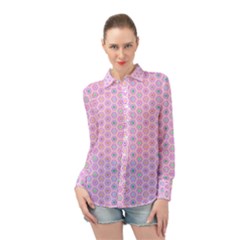 Hexagonal Pattern Unidirectional Long Sleeve Chiffon Shirt