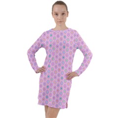 Hexagonal Pattern Unidirectional Long Sleeve Hoodie Dress