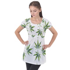 Cannabis Curative Cut Out Drug Puff Sleeve Tunic Top by Dutashop