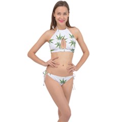 Cannabis Curative Cut Out Drug Cross Front Halter Bikini Set