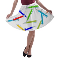 Pen Pencil Color Write Tool A-line Skater Skirt