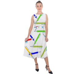 Pen Pencil Color Write Tool Midi Tie-back Chiffon Dress