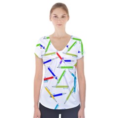 Pen Pencil Color Write Tool Short Sleeve Front Detail Top