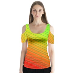 Orange Green Gradient Hunter Butterfly Sleeve Cutout Tee 