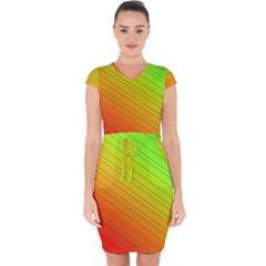 Orange Green Gradient Hunter Capsleeve Drawstring Dress 