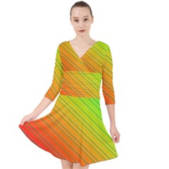 Orange Green Gradient Hunter Quarter Sleeve Front Wrap Dress