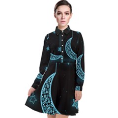 Moon Star Neon Wallpaper Long Sleeve Chiffon Shirt Dress