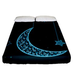 Moon Star Neon Wallpaper Fitted Sheet (queen Size)