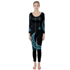 Moon Star Neon Wallpaper Long Sleeve Catsuit