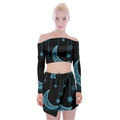Moon Star Neon Wallpaper Off Shoulder Top With Mini Skirt Set