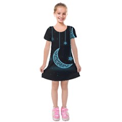 Moon Star Neon Wallpaper Kids  Short Sleeve Velvet Dress
