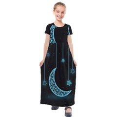 Moon Star Neon Wallpaper Kids  Short Sleeve Maxi Dress by Dutashop
