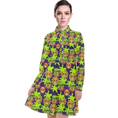 Smiley Background Smiley Grunge Long Sleeve Chiffon Shirt Dress by Dutashop