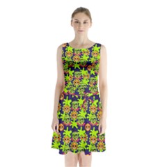 Smiley Background Smiley Grunge Sleeveless Waist Tie Chiffon Dress