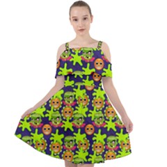 Smiley Background Smiley Grunge Cut Out Shoulders Chiffon Dress