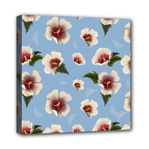 Delicate Hibiscus Flowers On A Blue Background Mini Canvas 8  X 8  (stretched) by SychEva