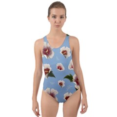 Delicate Hibiscus Flowers On A Blue Background Cut-out Back One Piece Swimsuit by SychEva