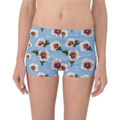 Delicate Hibiscus Flowers On A Blue Background Reversible Boyleg Bikini Bottoms by SychEva