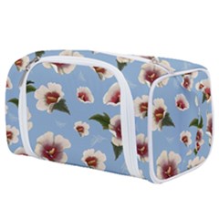 Delicate Hibiscus Flowers On A Blue Background Toiletries Pouch by SychEva