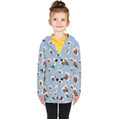 Delicate Hibiscus Flowers On A Blue Background Kids  Double Breasted Button Coat by SychEva