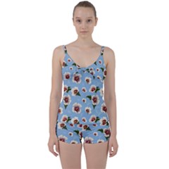 Delicate Hibiscus Flowers On A Blue Background Tie Front Two Piece Tankini by SychEva