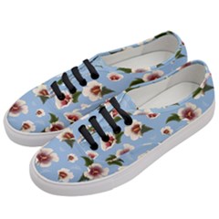 delicate hibiscus flowers on a blue background Women s Classic Low Top Sneakers