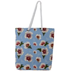 Delicate Hibiscus Flowers On A Blue Background Full Print Rope Handle Tote (large) by SychEva