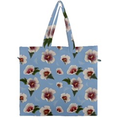 Delicate Hibiscus Flowers On A Blue Background Canvas Travel Bag by SychEva