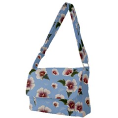 Delicate Hibiscus Flowers On A Blue Background Full Print Messenger Bag (s) by SychEva